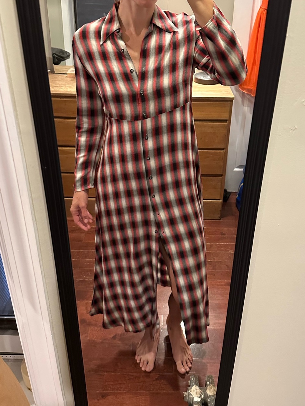 Vintage Guess Button-Front Maxi Dress in Red and Black Plaid
